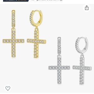 14k gold silver plated Cross earrings